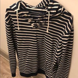 Navy stripes hooded vintage fleece sweatshirt